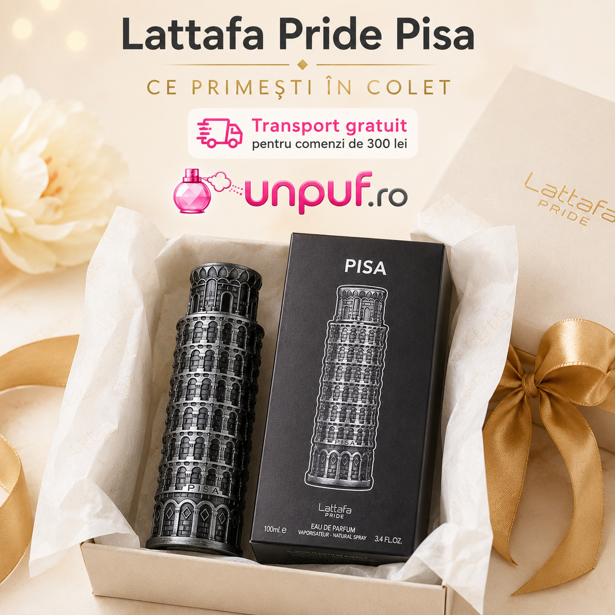 Note olfactive Lattafa Pride Pisa bergamotă lăm&acirc;ie mandarină santal cedru ambră mosc